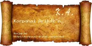 Korponai Arikán névjegykártya